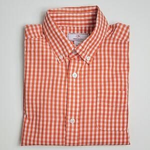 Classic Prep Childrenswear Orange Gingham Checkered‎ Button-down Shirt Boys 12